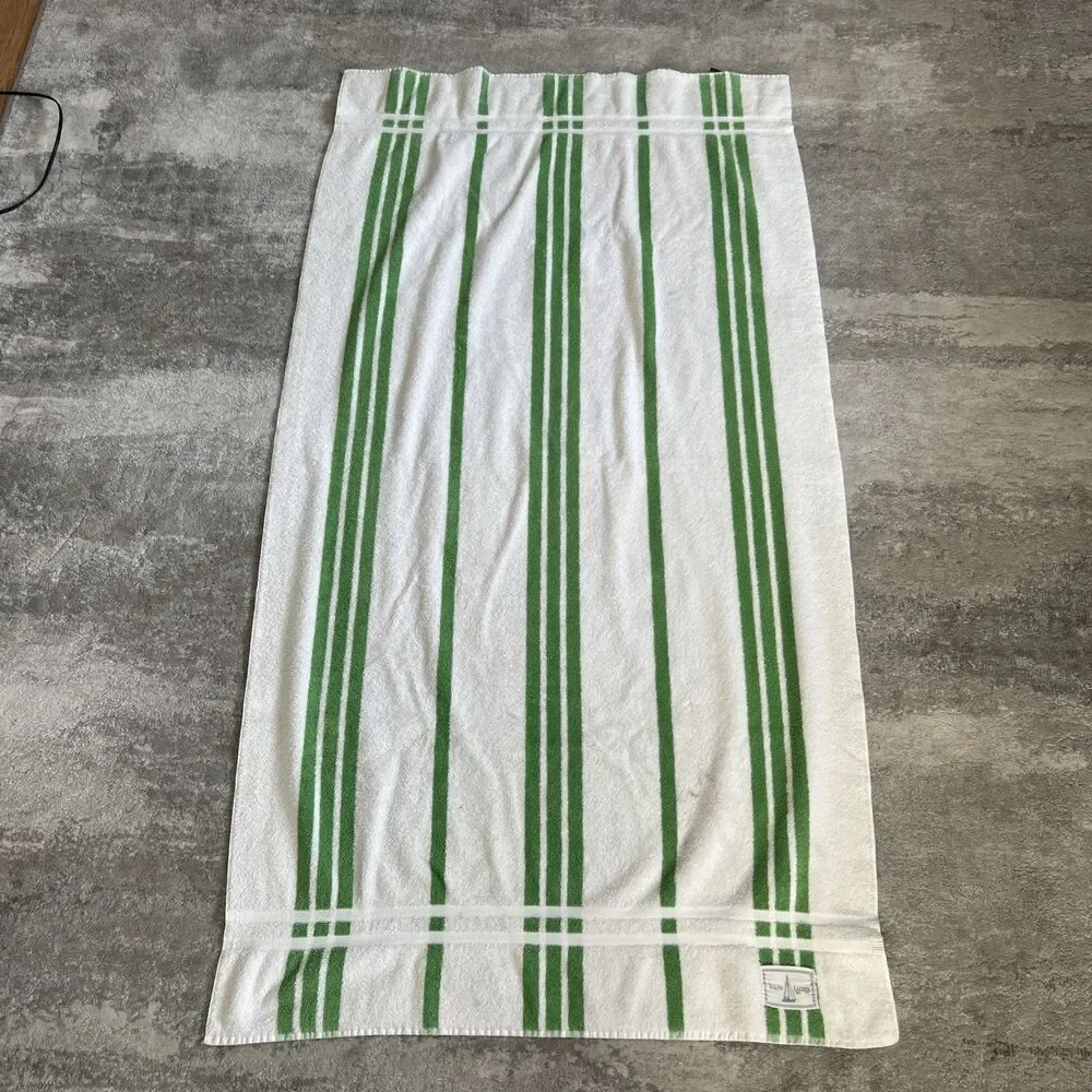 Vintage Ralph Lauren Home Beach Towel 34” X 64” USA Striped Cotton Green White